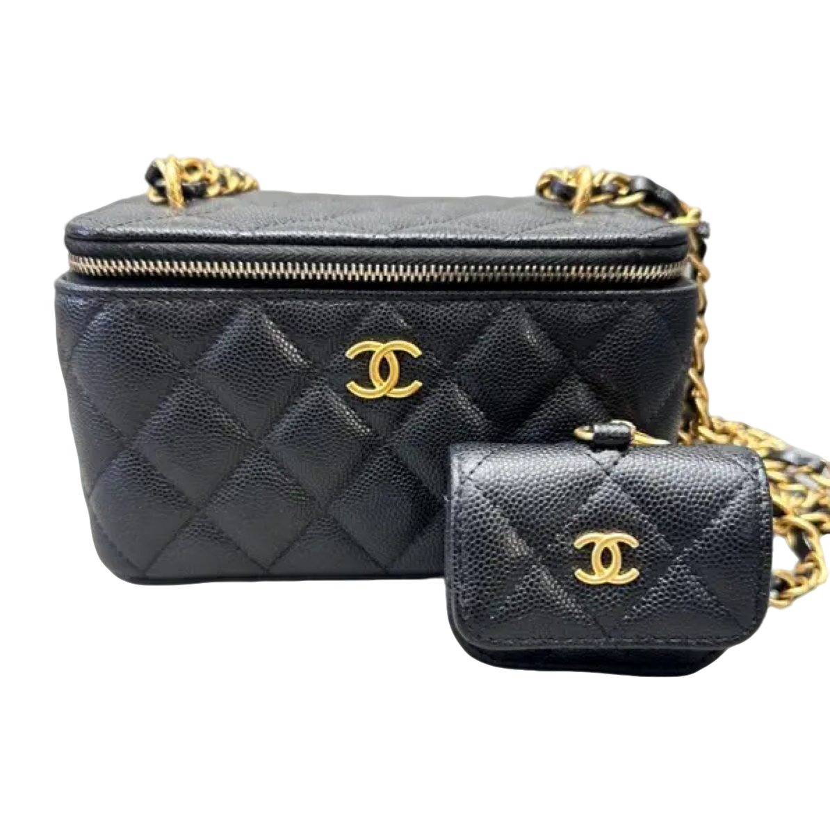 99新 Chanel/香奈儿 黑金23A二合一子母化妆包盒子包芯片