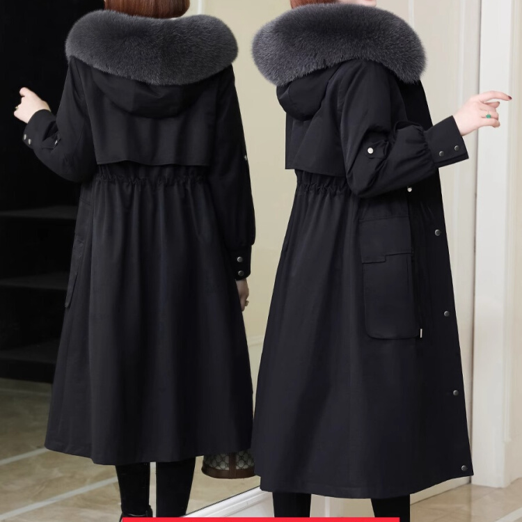 长款过膝派克服女2025冬新款獭兔毛内胆可拆卸真狐狸毛领皮草外套