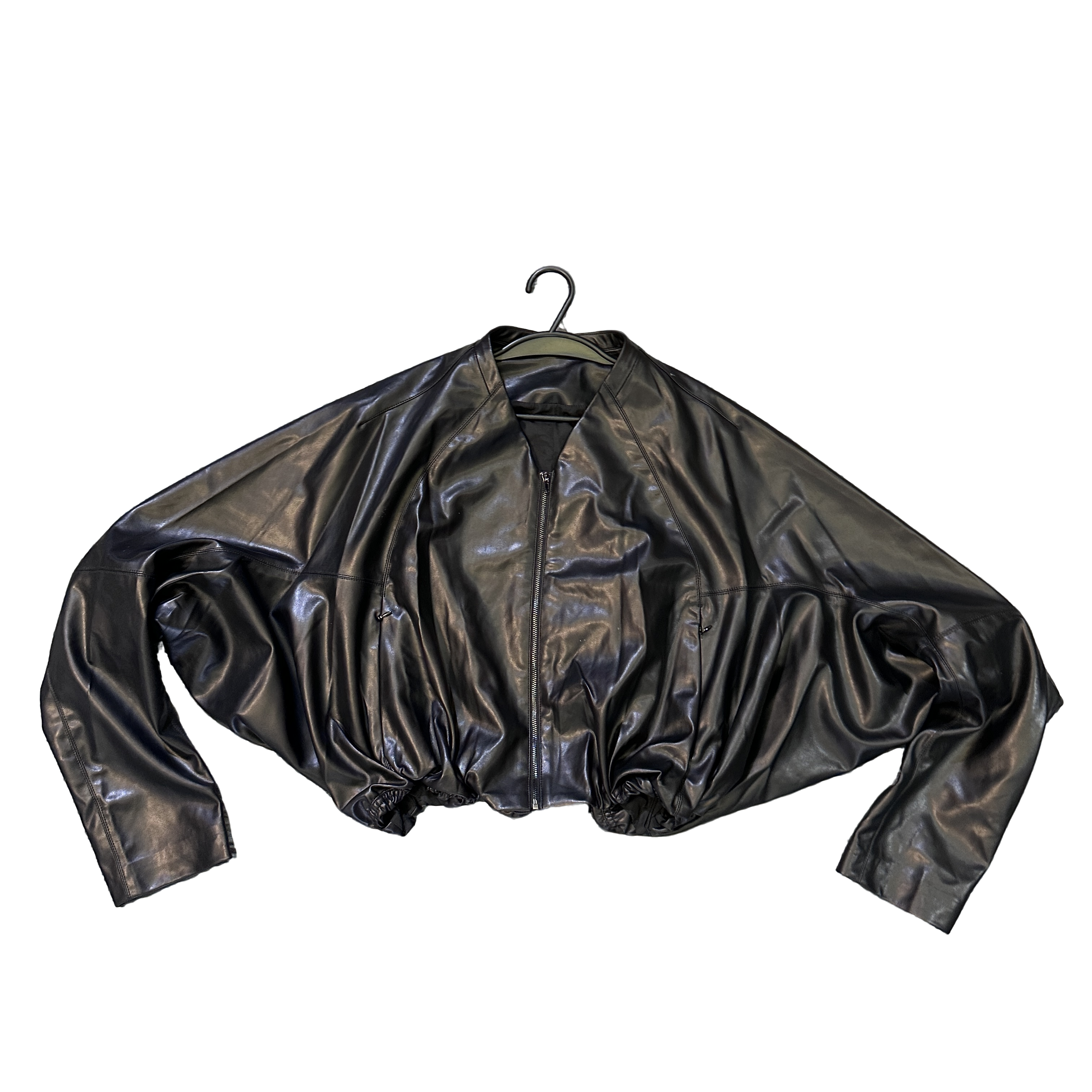 宽松韩版下摆抽褶拉链皮外套