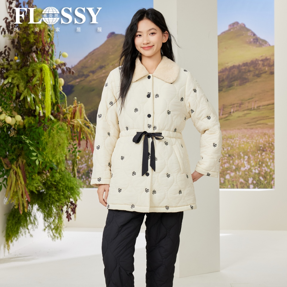 flossy弗劳思女士冬季加绒加厚中长款时尚家居服套装DG209