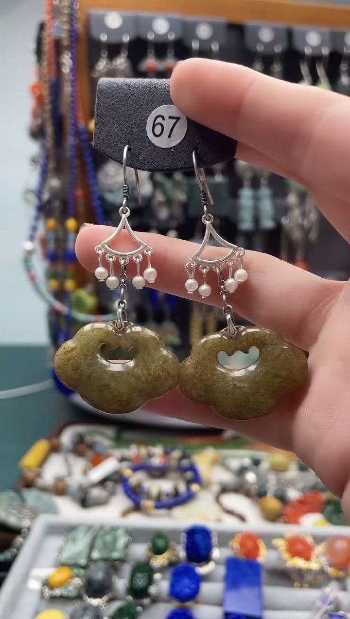 【闪购商品】翡翠耳饰银S925镶嵌饰品