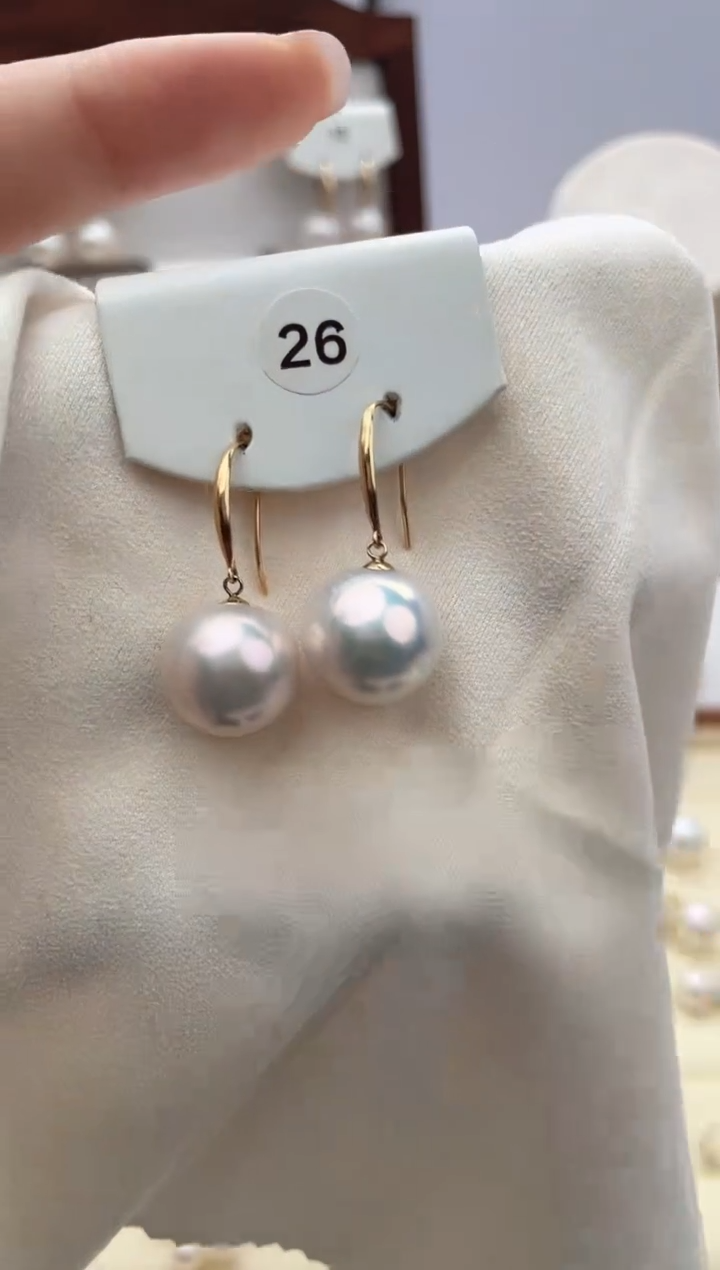 【闪购商品】淡水珍珠耳饰18K金镶嵌13-14
