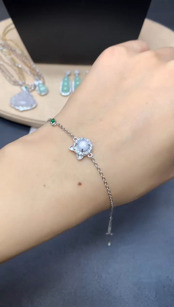 【闪购商品】翡翠手链银S925镶嵌蛋面【多样性发其一】