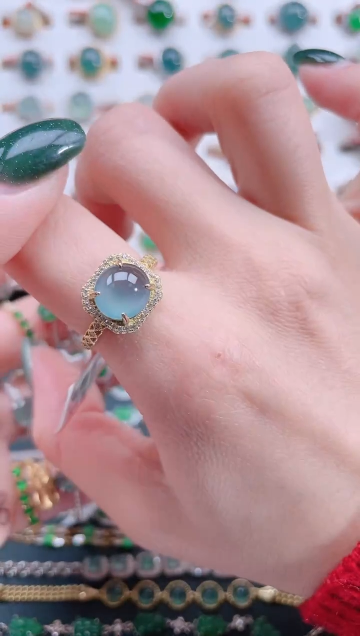 银S925镶嵌戒指翡翠天然翡翠