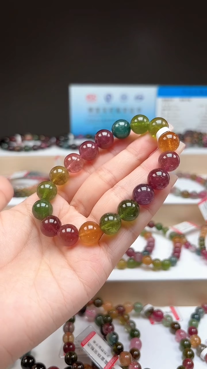 【闪购商品】碧玺手串未镶嵌11.2mm艳丽彩虹色玻璃体单圈手串