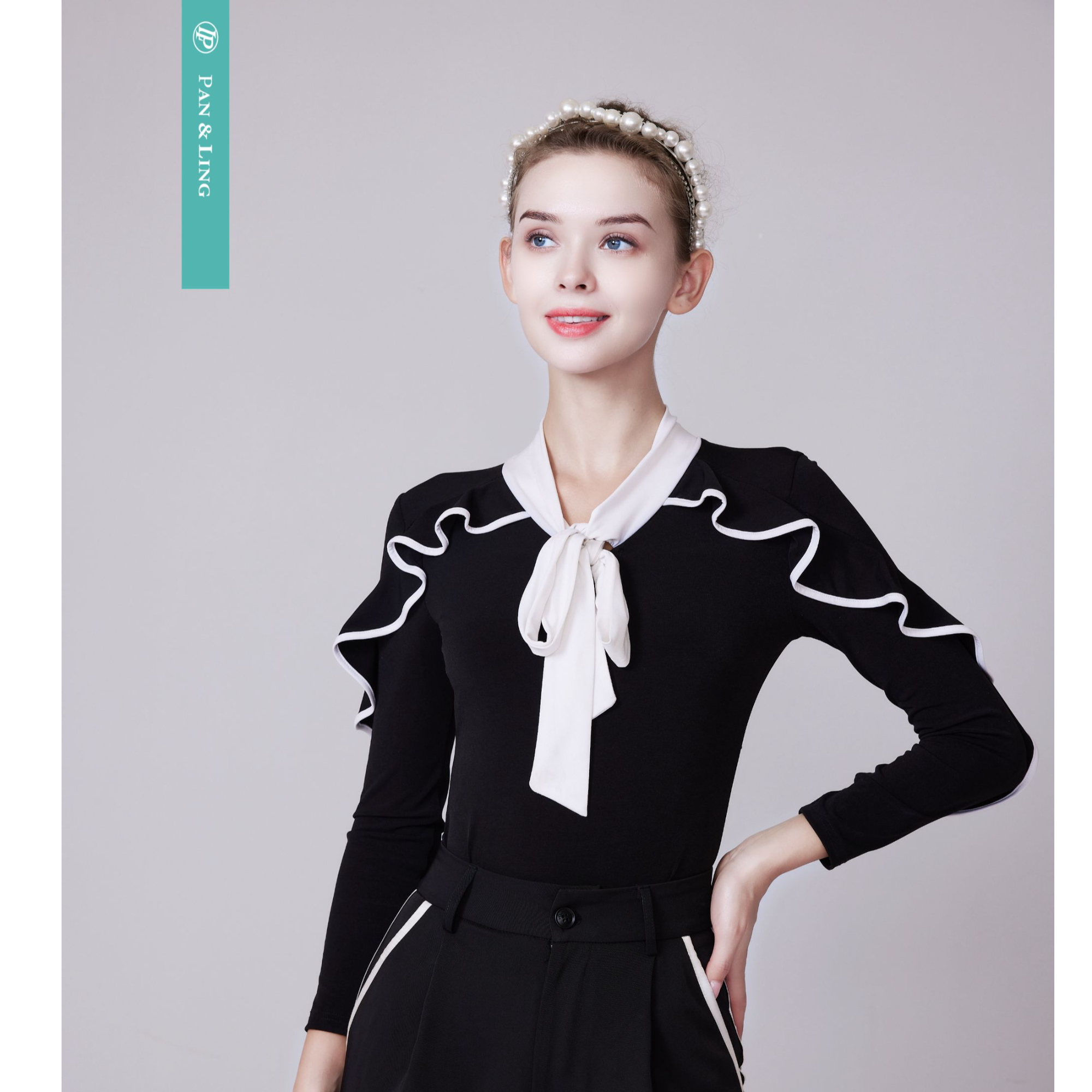 【LP舞服】原创设计-拼色荷叶包边摩登国标新款显瘦上衣