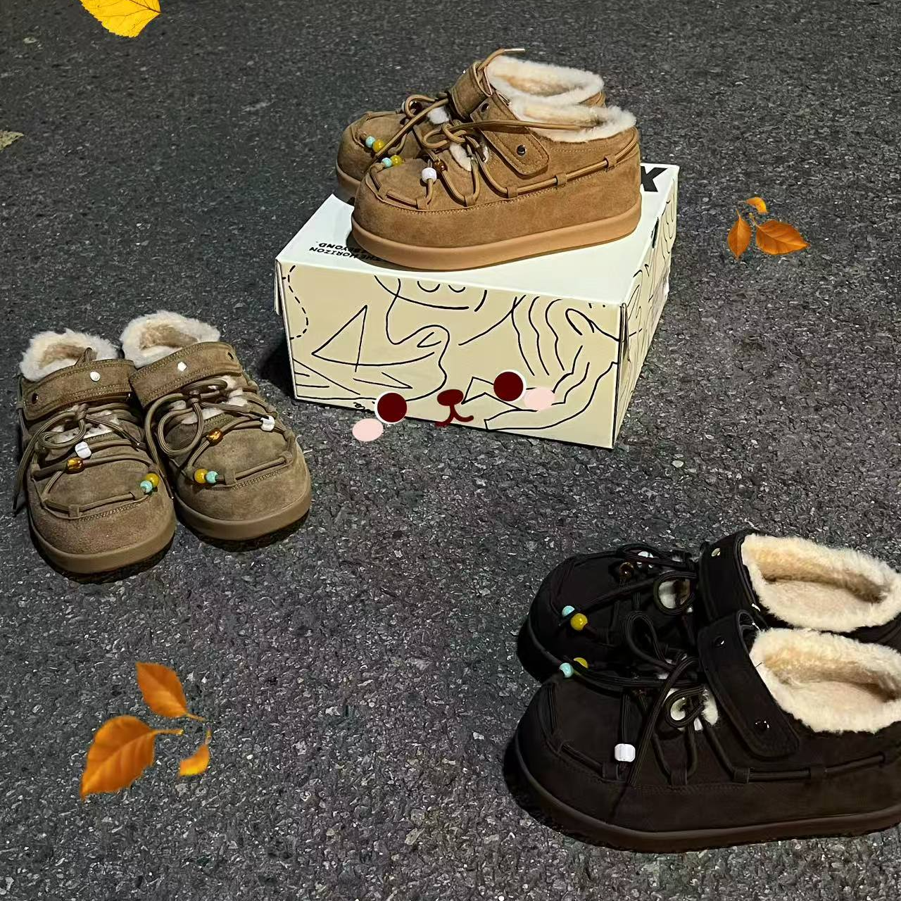 2025年冬季新款真皮羊羔毛毛毛鞋复古绑带魔术贴勃肯鞋雪地棉女鞋