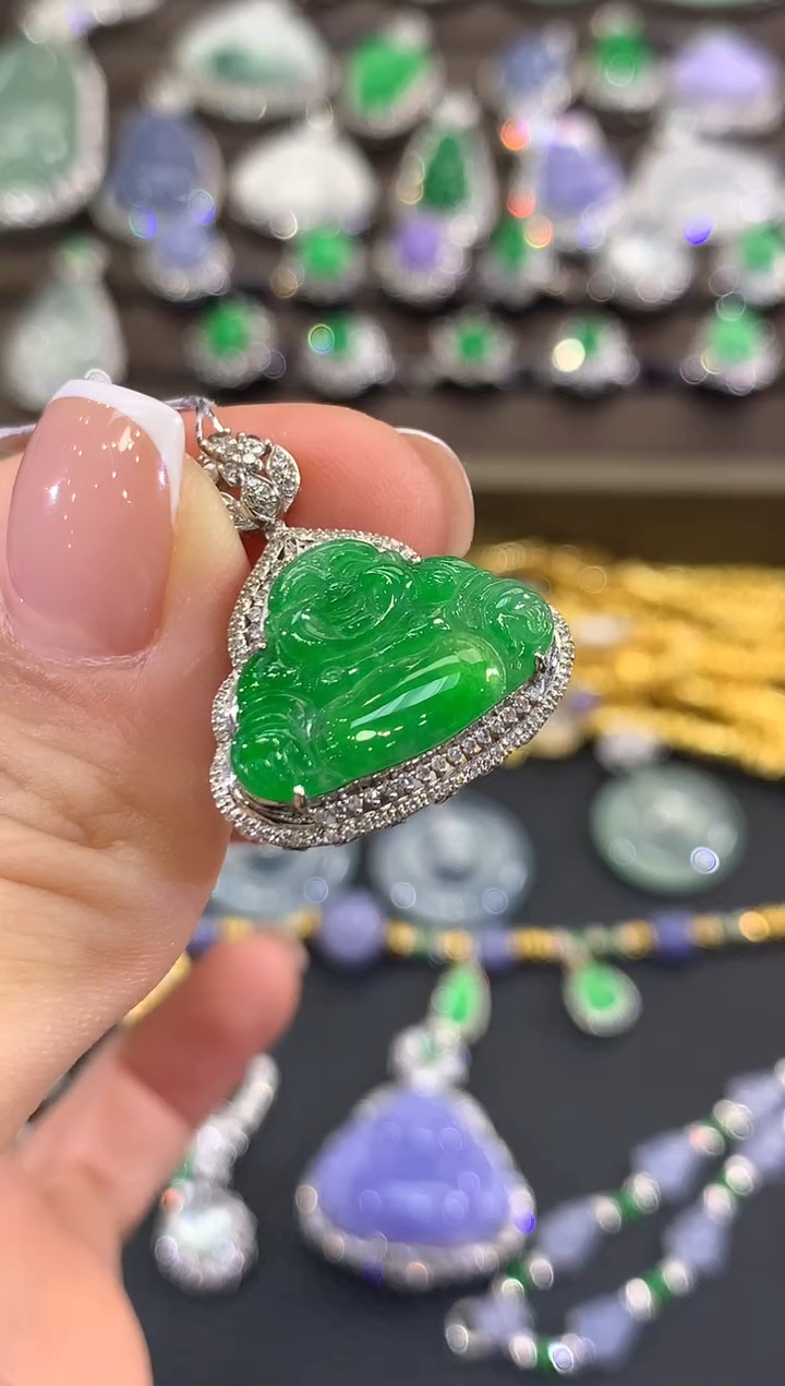 吊坠(不含链)18K金镶嵌翡翠夏日珠宝B70