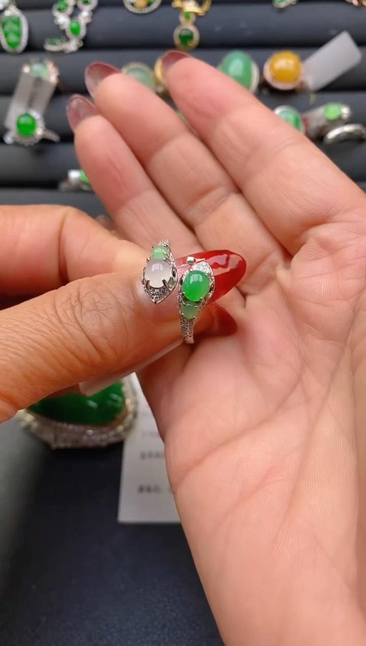 【闪购商品】翡翠戒指银S925镶嵌天然A货翡翠1