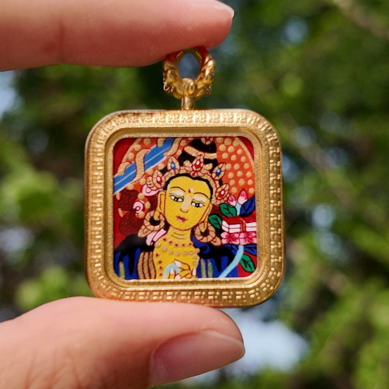 合金布艺吊坠 【福雲轩】纯手绘唐卡2*2文殊 天然矿物颜料精品定制