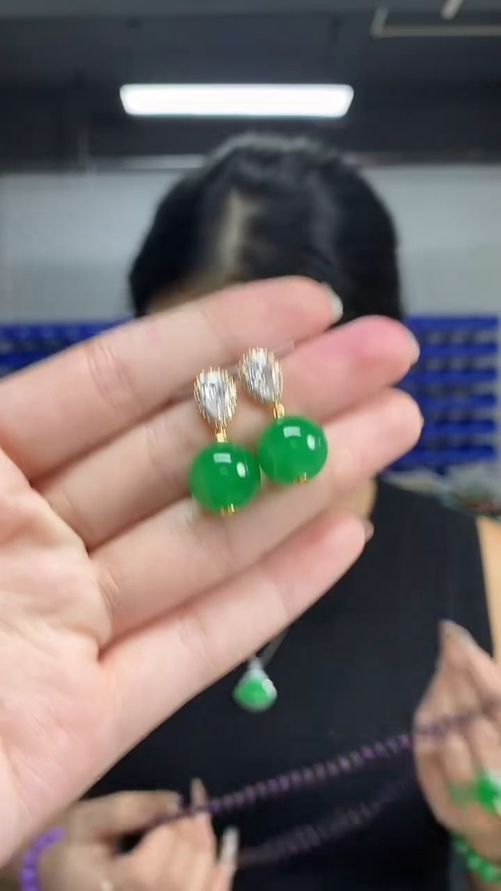 银S925镶嵌翡翠耳饰多样性发其一颜色微差