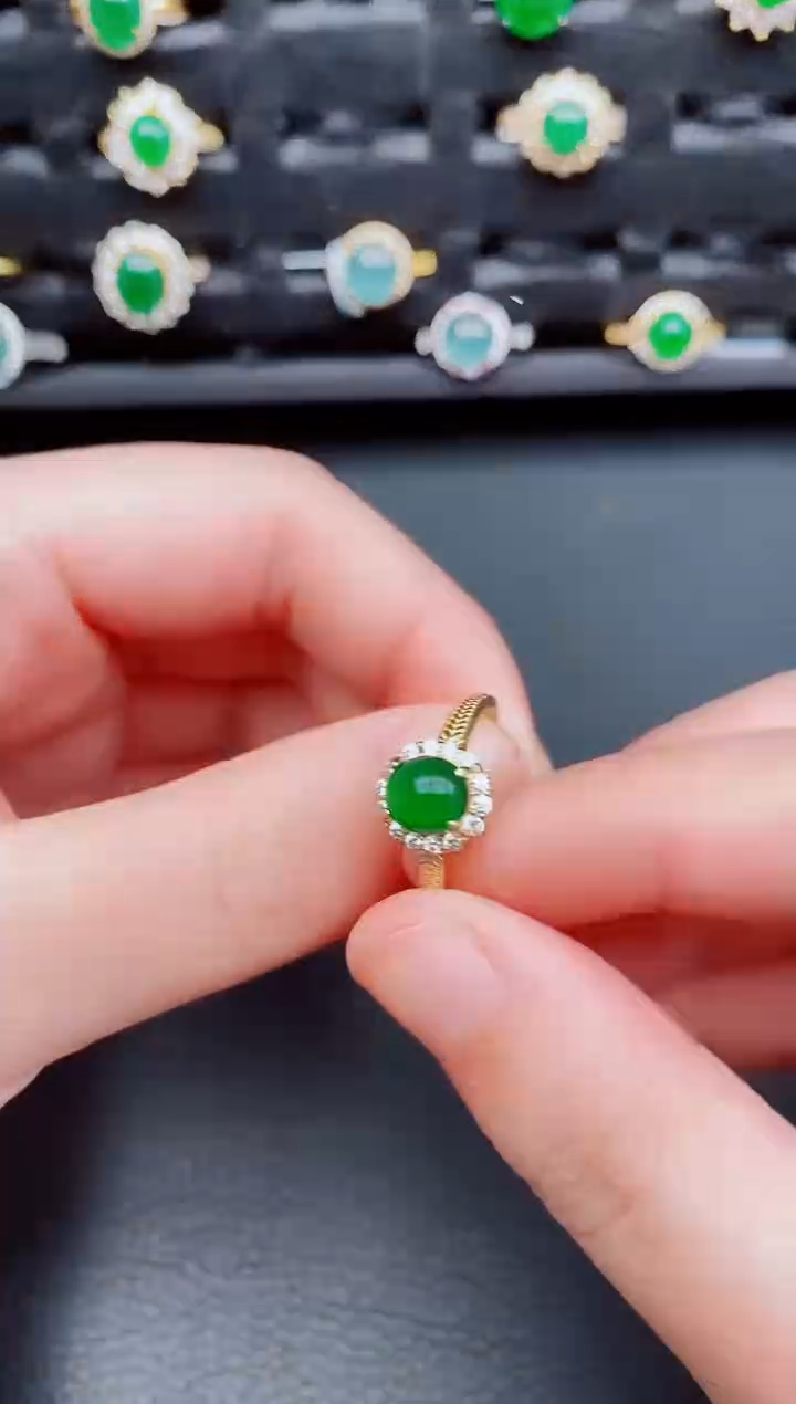 【闪购商品】翡翠戒指银S925镶嵌天然a货翡翠156