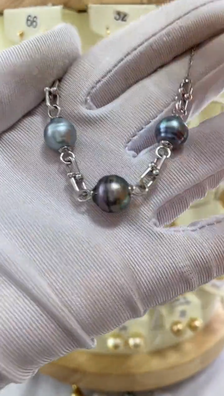 银S925镶嵌海水珍珠套链1
