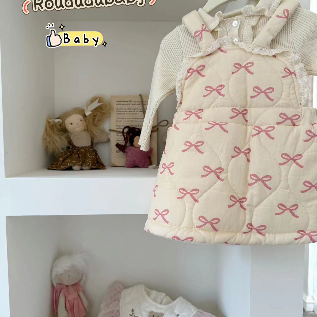 福利RDDSA82粉色蝴蝶印花背带裙