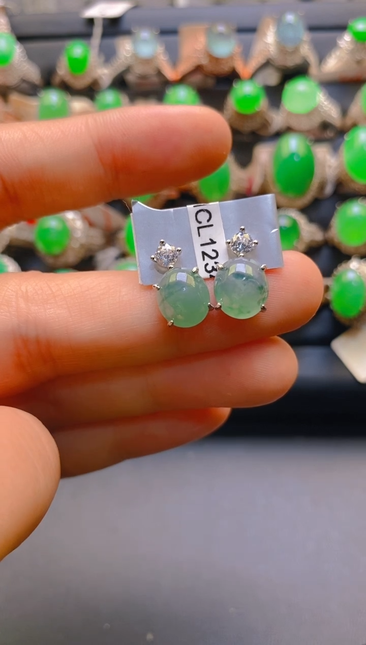 【闪购商品】翡翠耳饰银S925镶嵌天然A货翡翠1