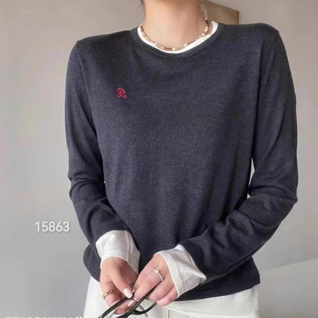 15863（部分无水洗唛，介意慎拍）SANFAN圆领字母刺绣针织长袖