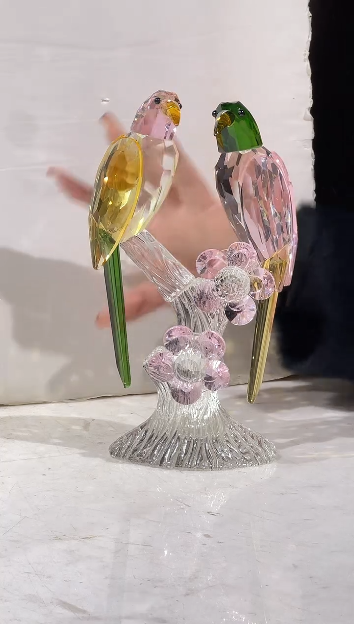 【闪购商品】人造水晶小号粉黄带花双枝喜鹊