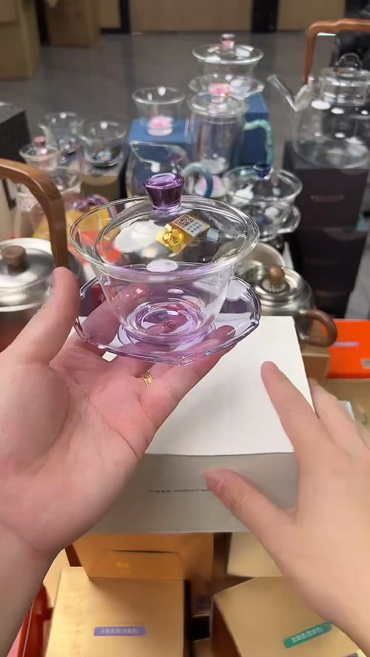 @@禾器晶彩荷叶盖碗浅紫色