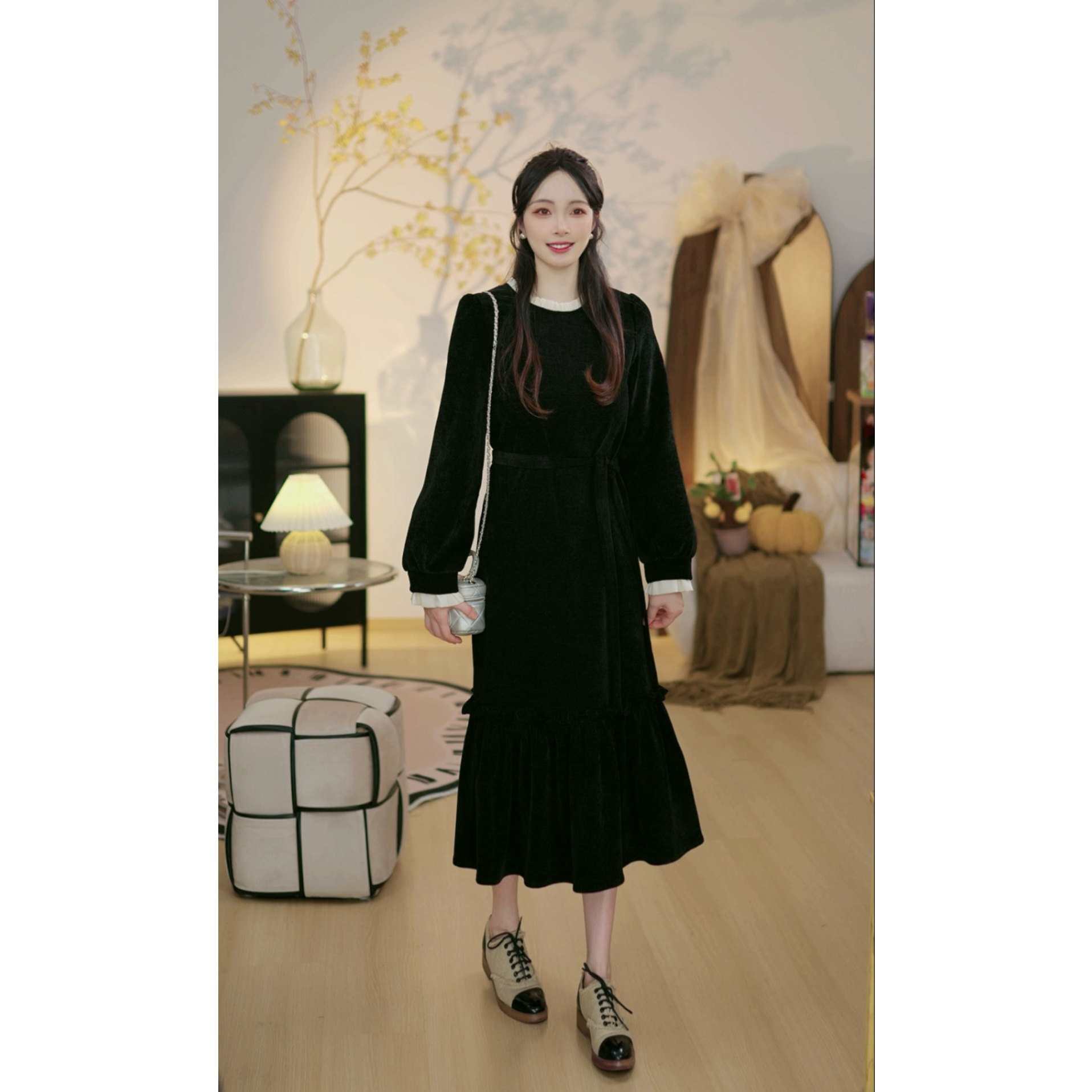 【赫本花园C】法式复古轻奢双面雪呢绒气质优雅秋冬连衣裙