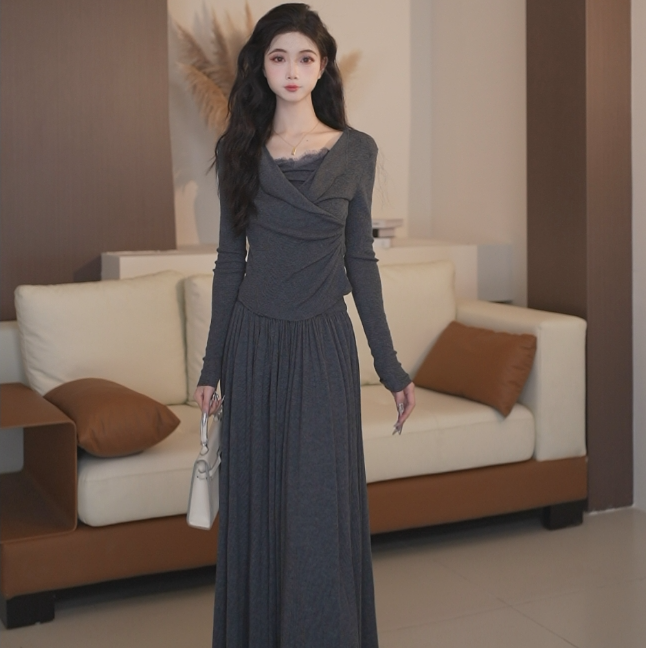 Basic House/百家好显瘦套装气质针织复古法式长款B1335B5R902