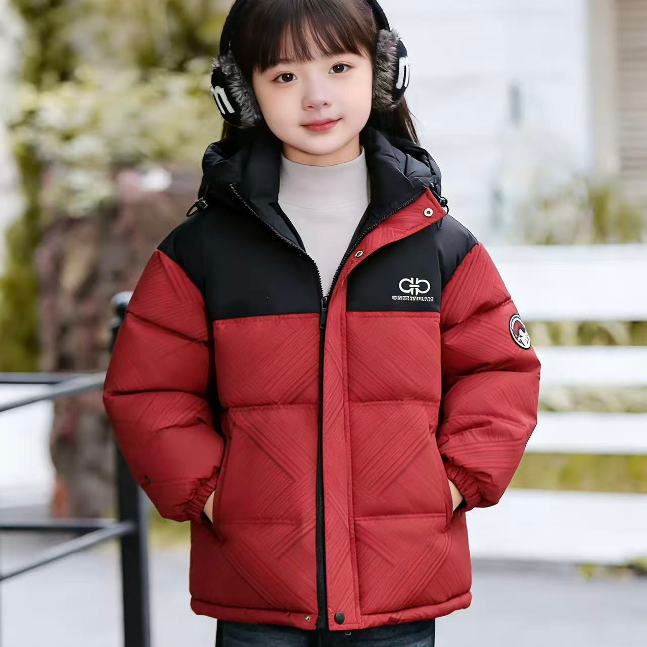 休闲风棉袄女童新年红色保暖棉服儿童冬季秋冬宽松