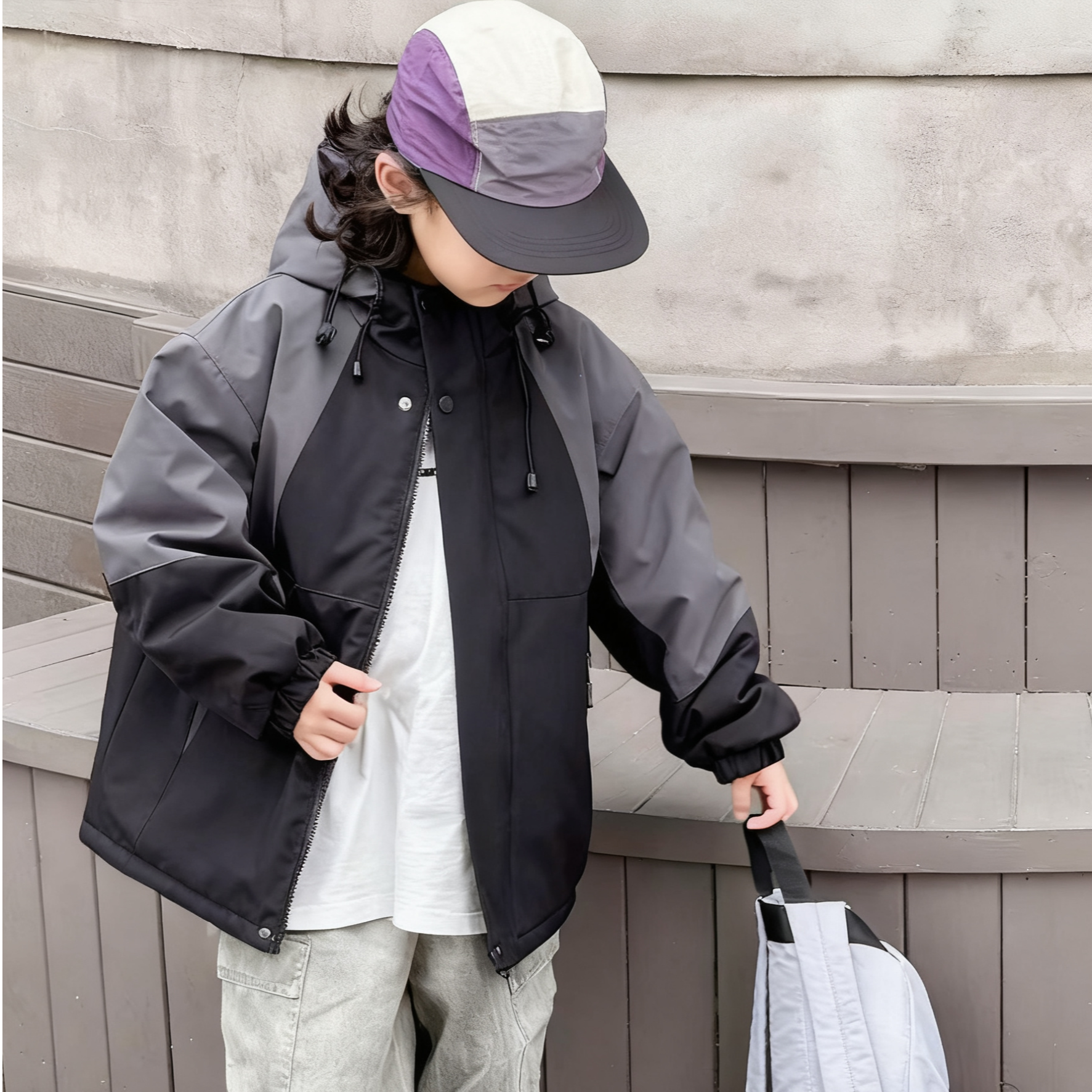 【小哥童装】冬季加棉冲锋衣外套拼色防风工装棉服中大童CFY61240