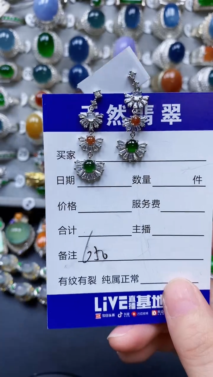 翡翠银S925镶嵌耳饰0650