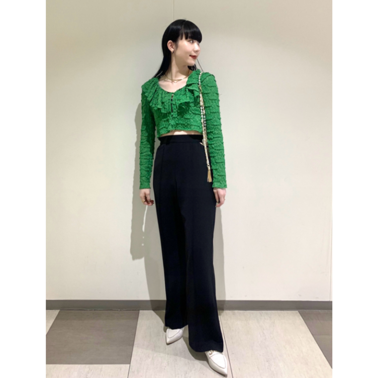 【Montendre】荷叶边 L 百搭春夏设计感荷叶边领高腰蕾丝衬衫