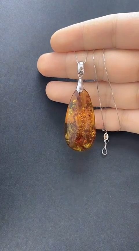 【闪购商品】琥珀裸石银S925镶嵌花珀锁骨