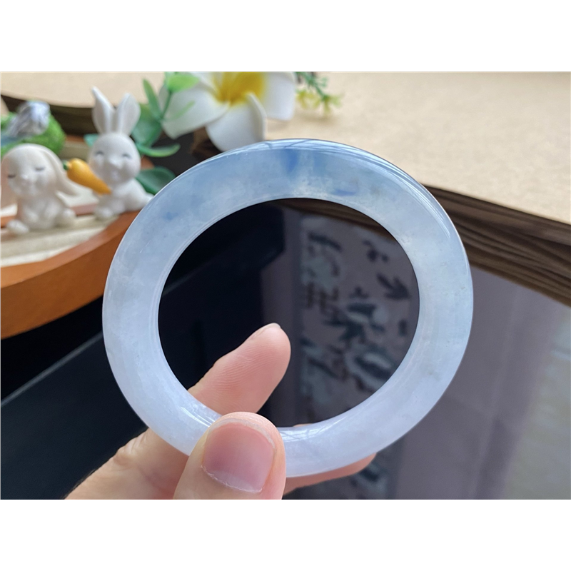 03.31批飘蓝紫圆条2502号52.3-10.4-9.9蓝紫色！天然翡翠手镯