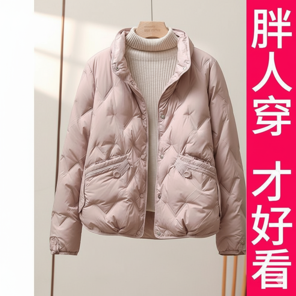 200斤高档大码女短款羽绒服2025新款秋冬时尚小个子立领轻薄外套