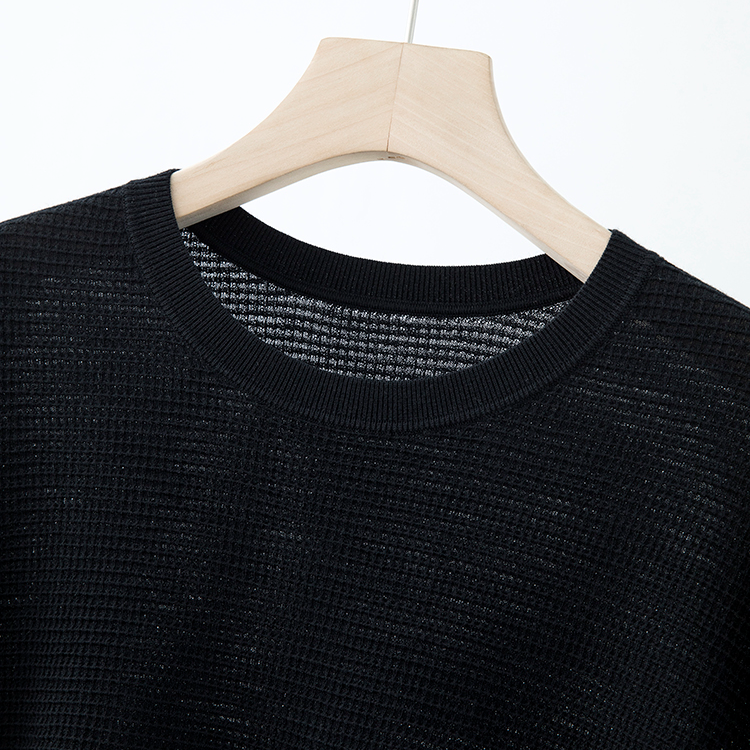 细华夫格圆领时尚落肩百搭宽松针织衫ZZS3B1371