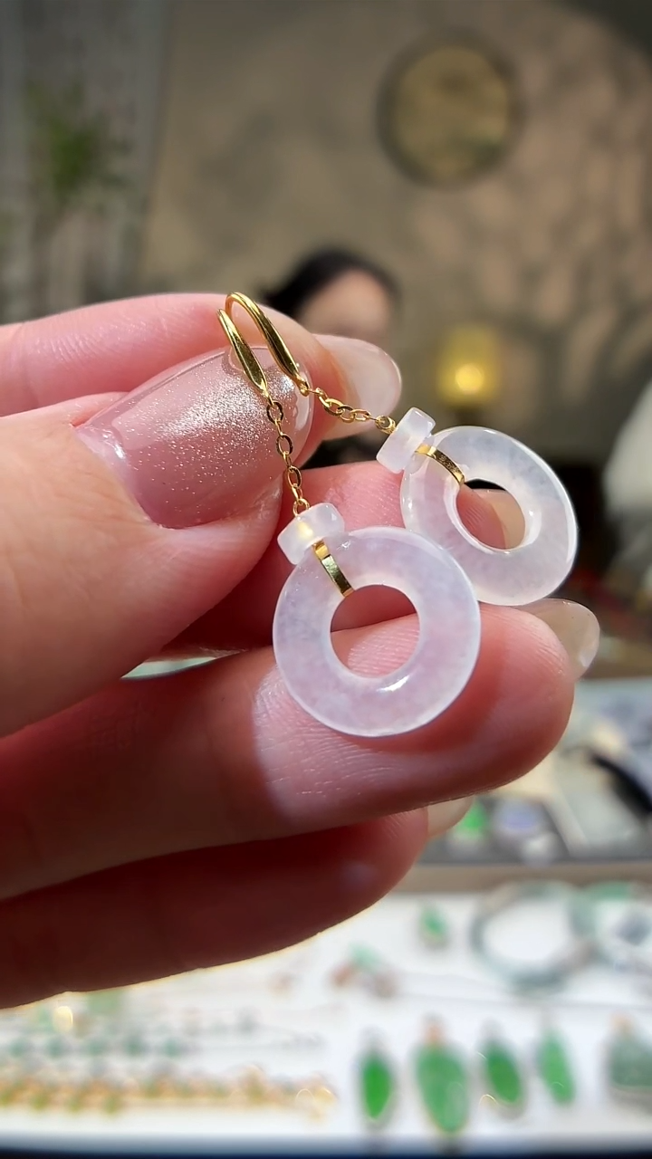 吊坠(不含链)18K金镶嵌翡翠耳饰一对