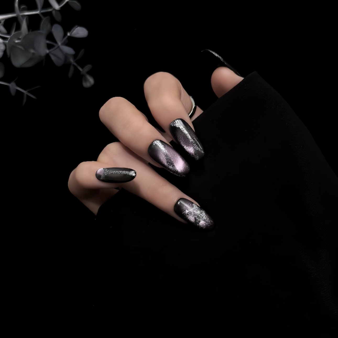 Colofield【葡萄汽泡】暗黑系亮片渐变猫眼法式手工穿戴甲