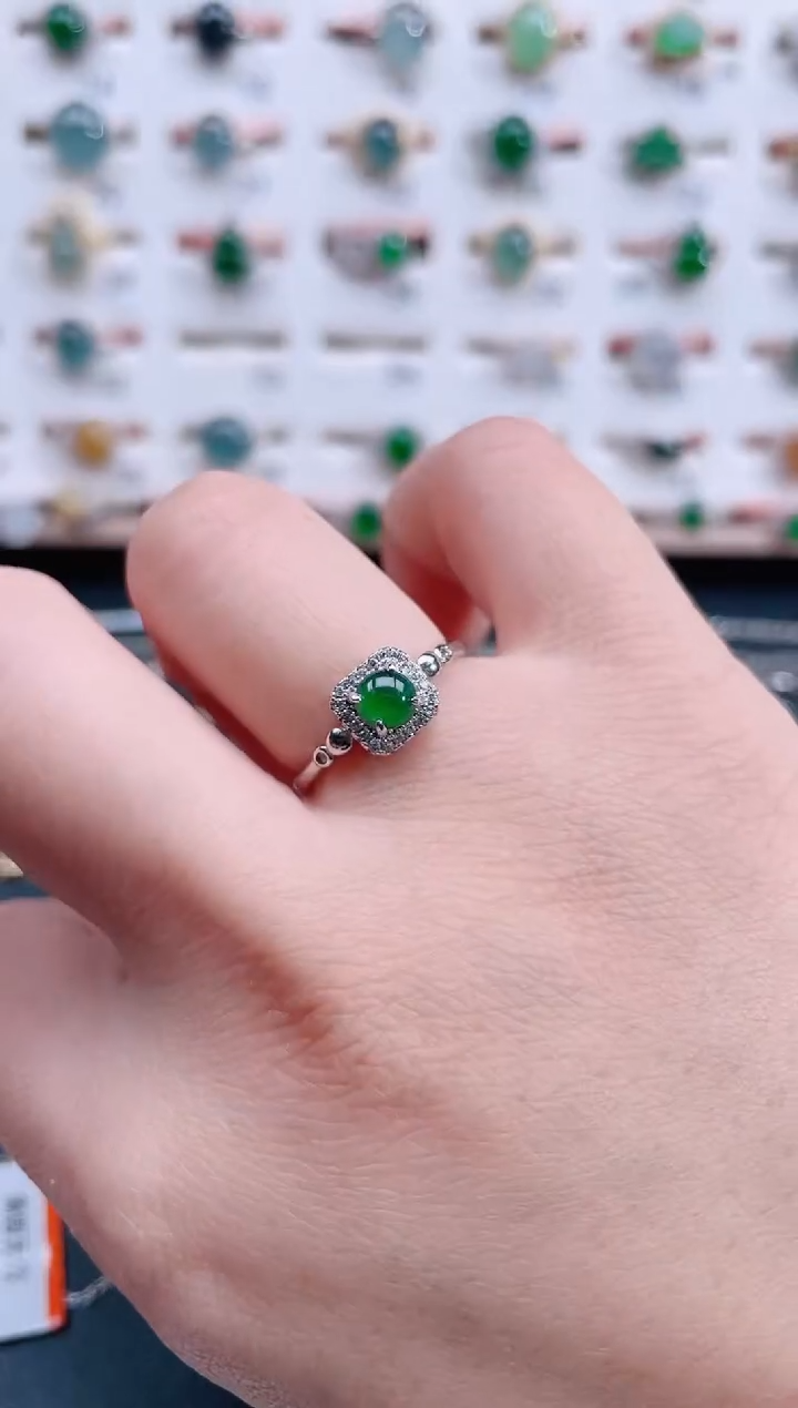 银S925镶嵌戒指翡翠天然翡翠