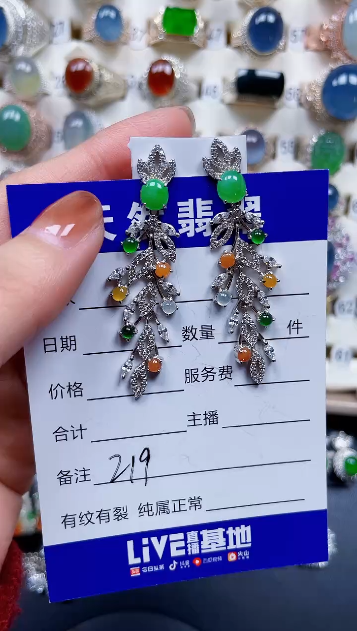 银S925镶嵌翡翠耳饰219