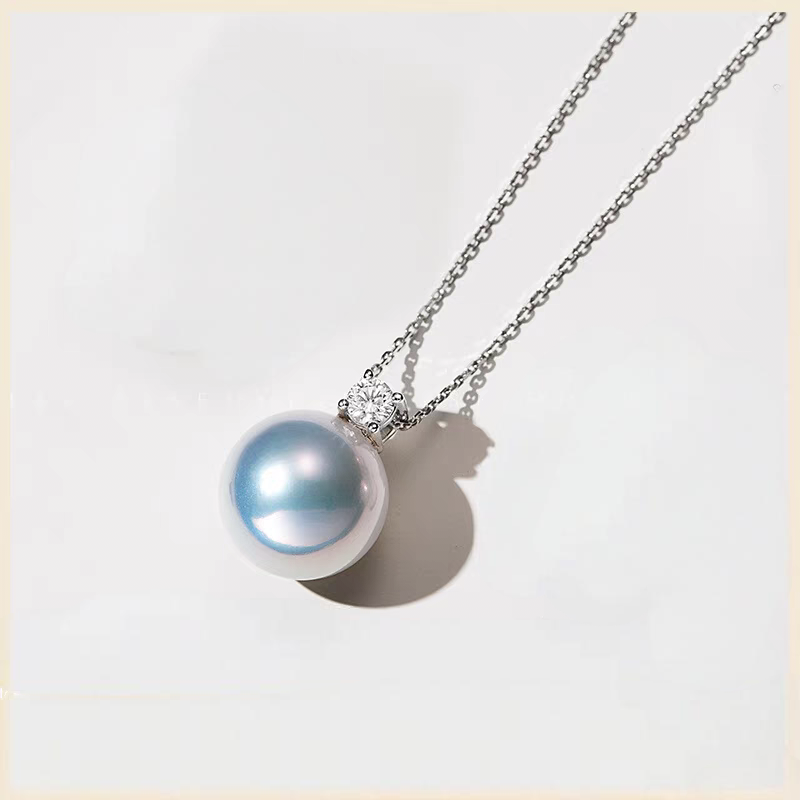 [皎月栖珠]海水珍珠澳白极光 18K金王妃吊坠 正圆无瑕 10-11mm 