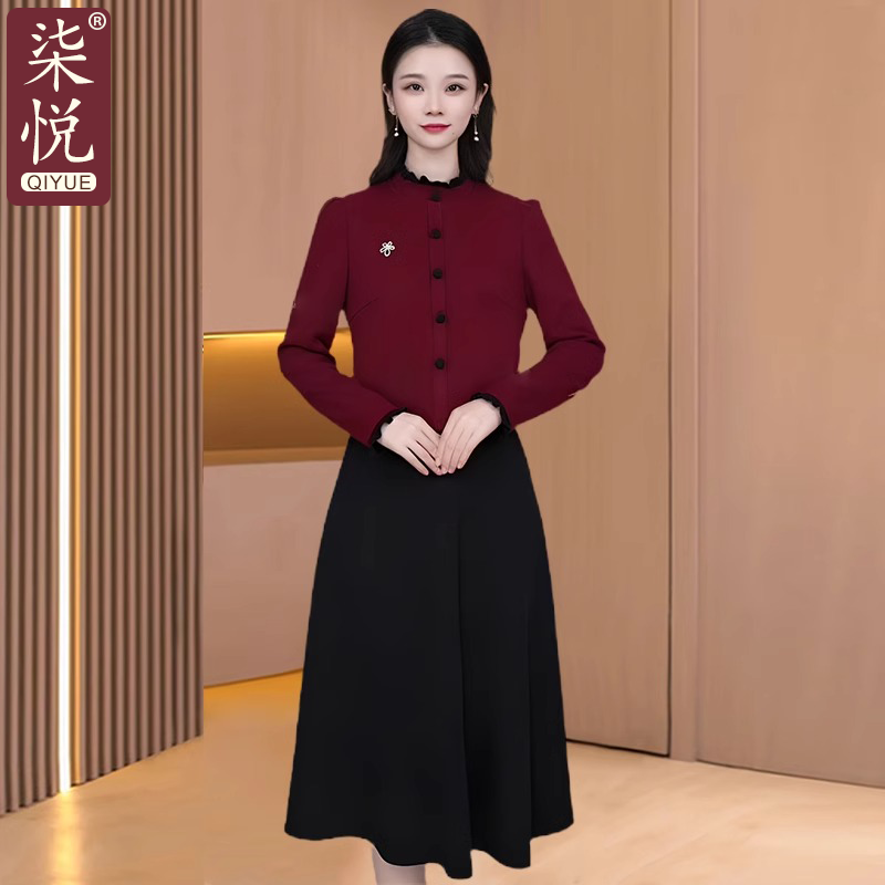 连衣裙女春秋款长袖高档品牌遮肚显瘦高端气质时尚妈妈贵夫人裙子