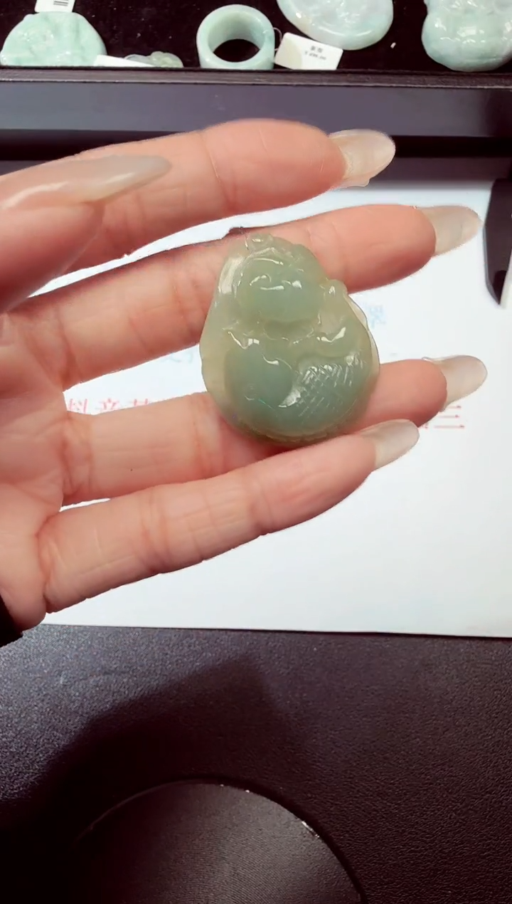翡翠未镶嵌吊坠(不含链)荷叶鱼-128