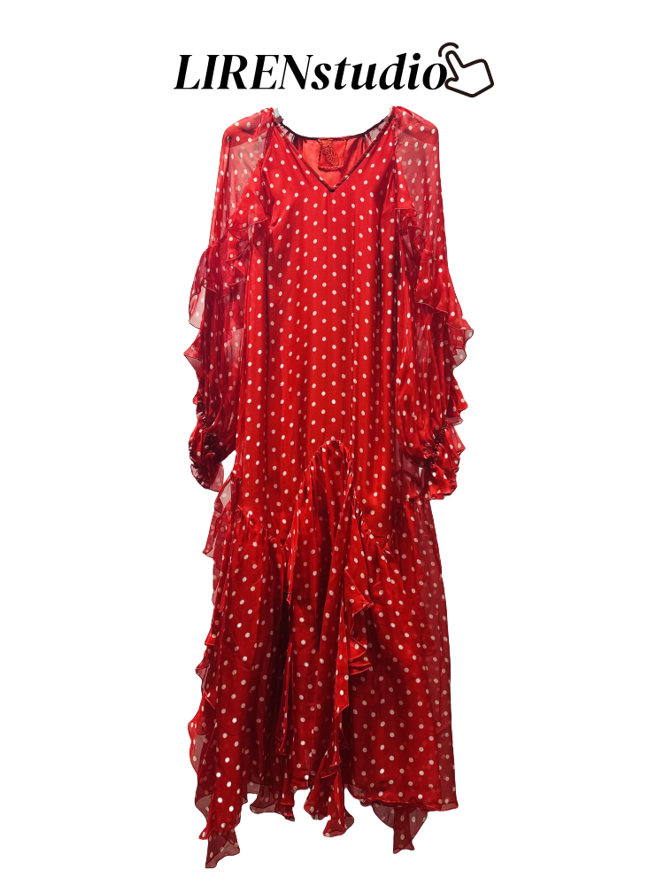 了然雨露红标波点25款春夏连衣裙女装气质时尚复古裙子法式轻奢
