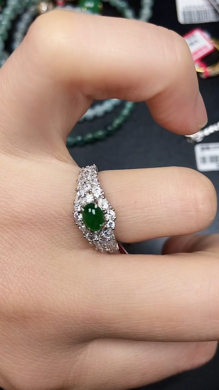 银S925镶嵌戒指翡翠3700