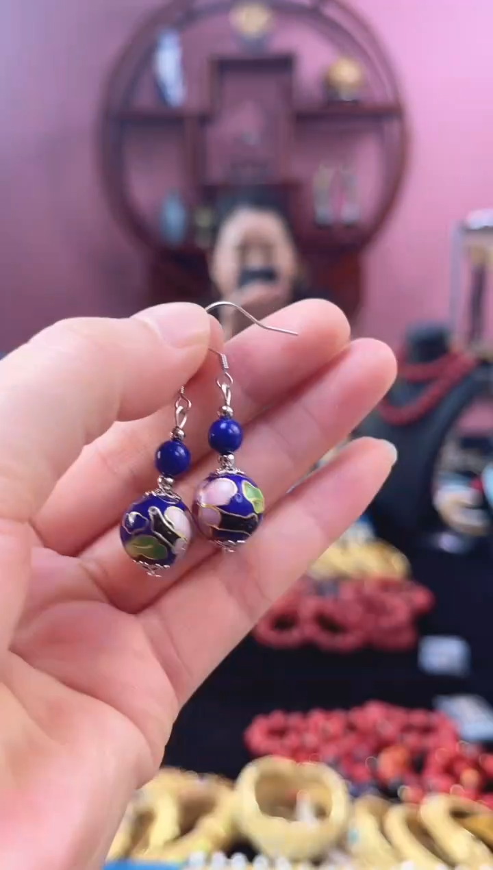 非遗 景泰蓝耳饰 1.2 宝蓝