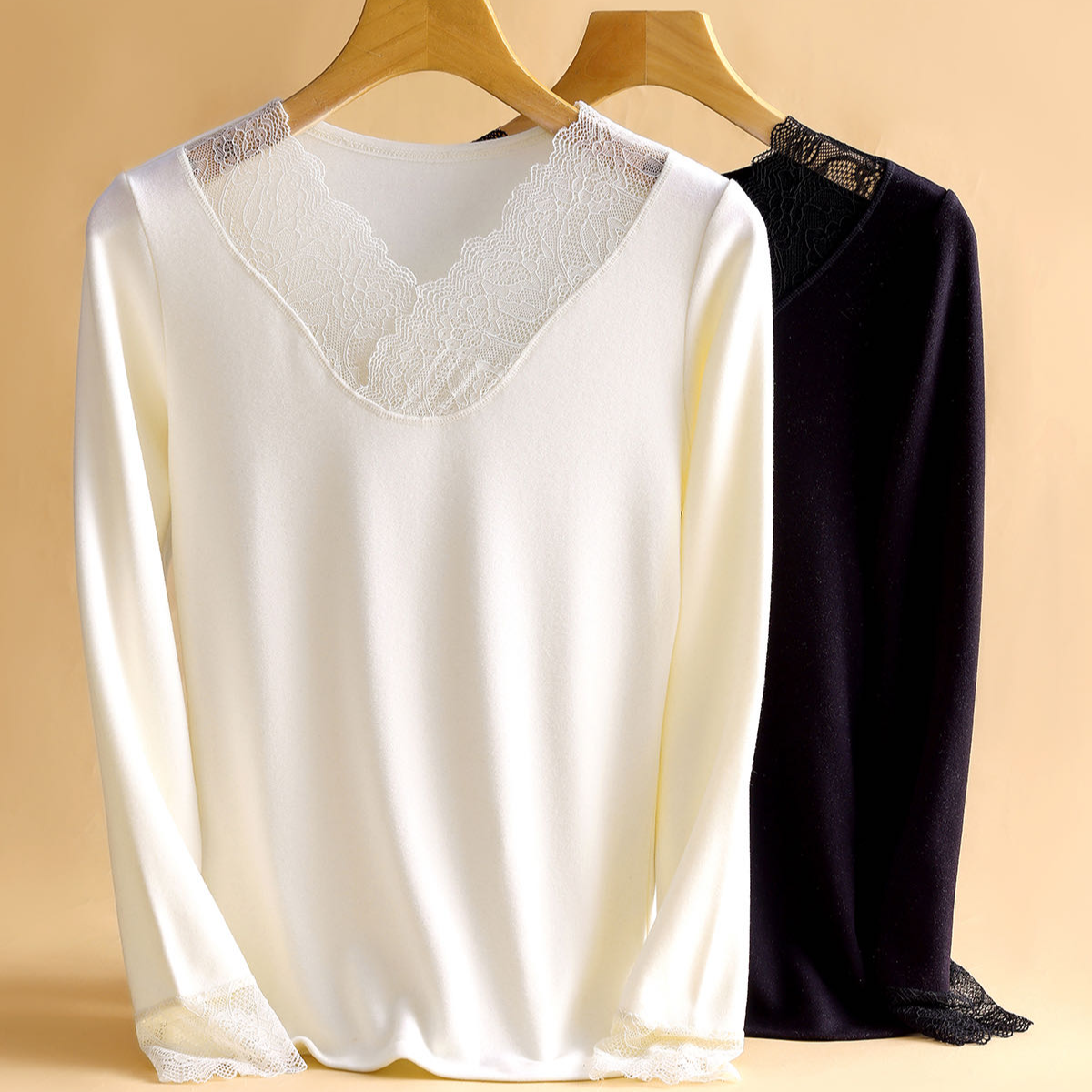 双面磨毛保暖女神衣性感蕾丝保暖长袖914