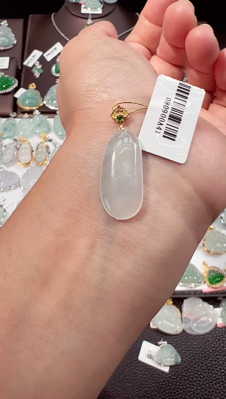 吊坠(不含链)18K金镶嵌翡翠福瓜吊坠A41 