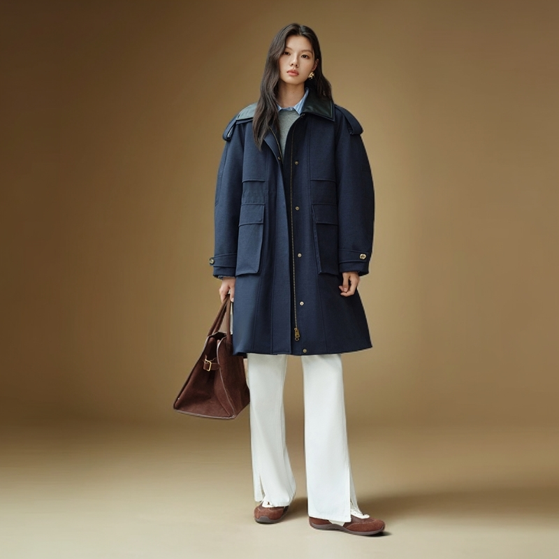 【宋佳同款】艾莱依御风气质宽松中长款秋冬90鹅绒收腰百搭女士1088