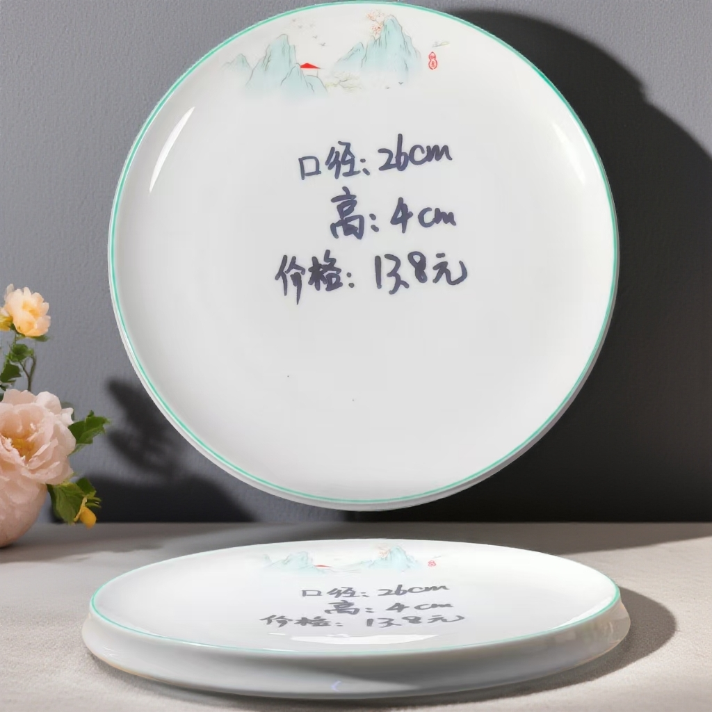 酒店经典山水圆盘10英寸高温餐具菜盘汤碗10个装