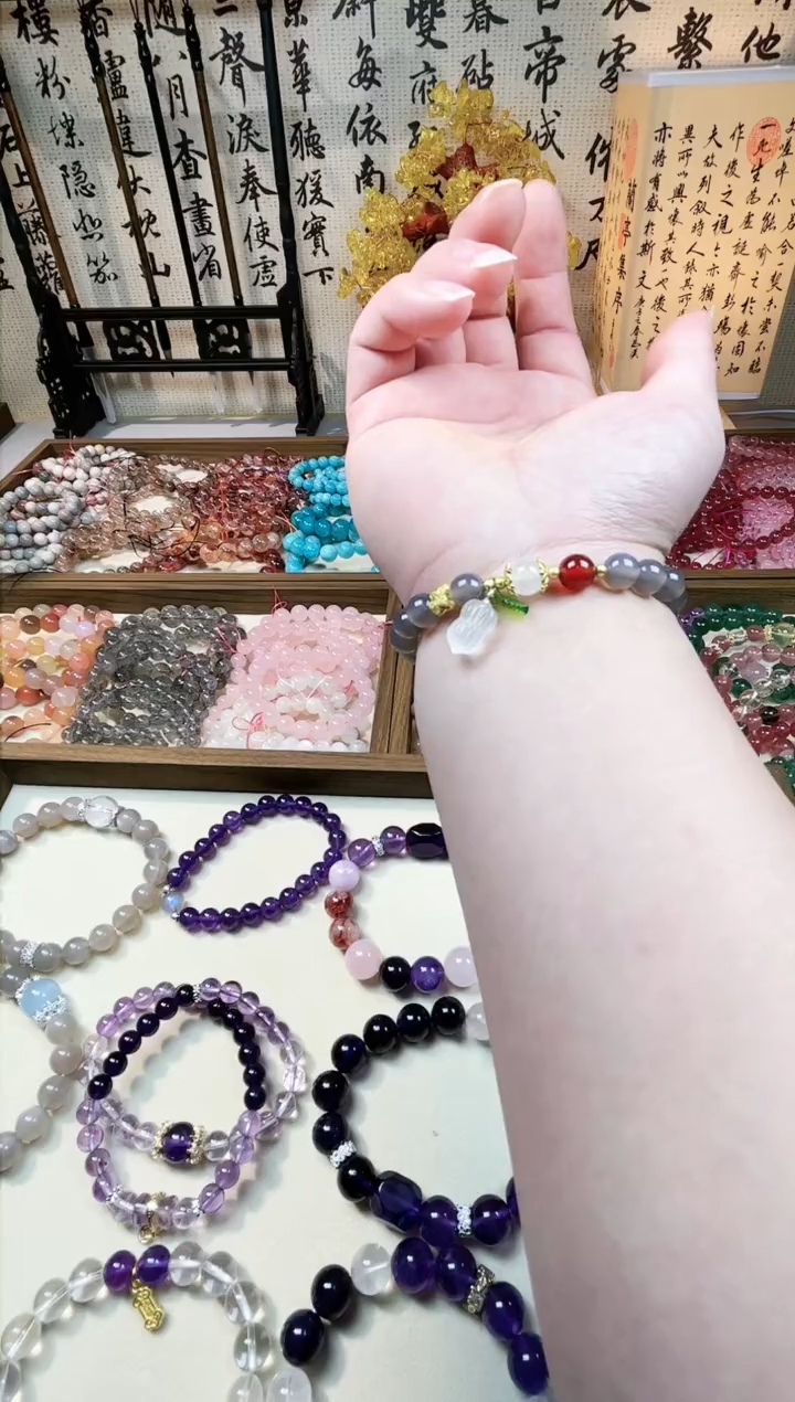 【闪购商品】硅化玉手链合金烟紫玛瑙手串设计款，尺寸8mm+