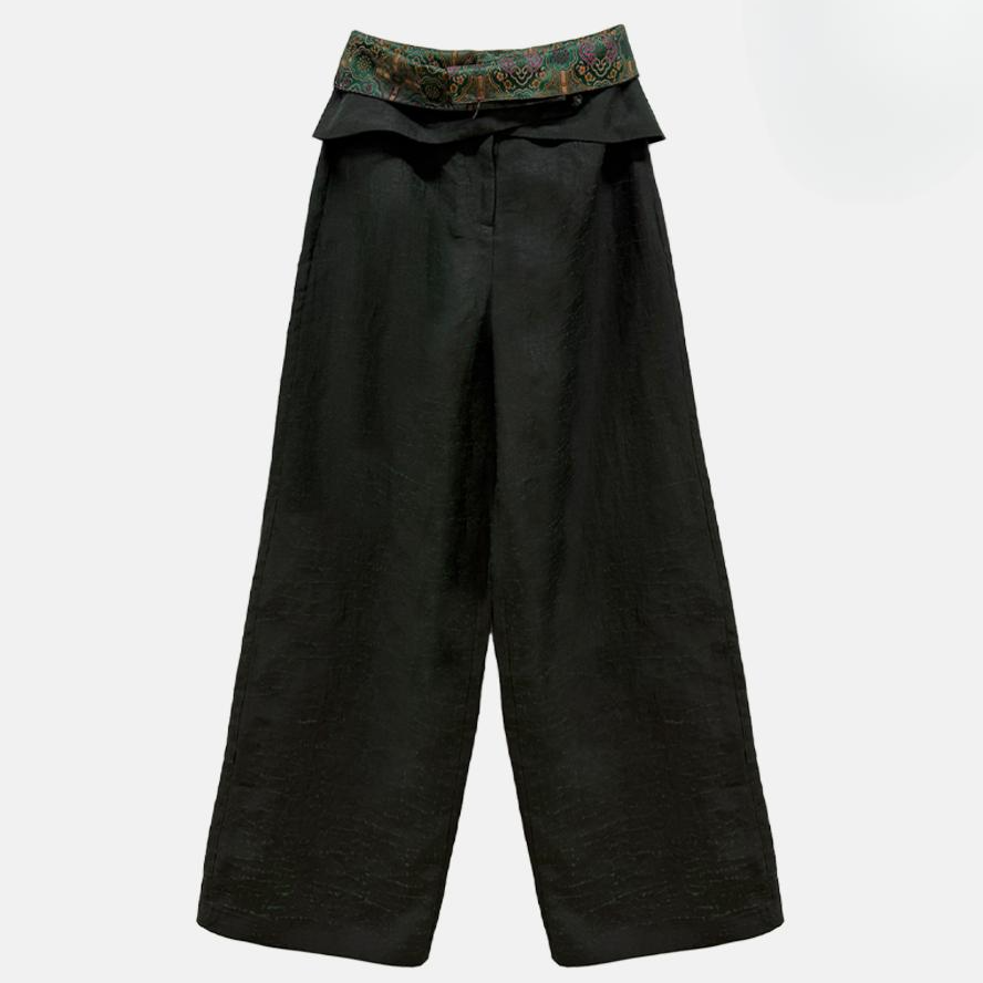 【香云纱】龟纹拼接高腰长裤DB-K250025