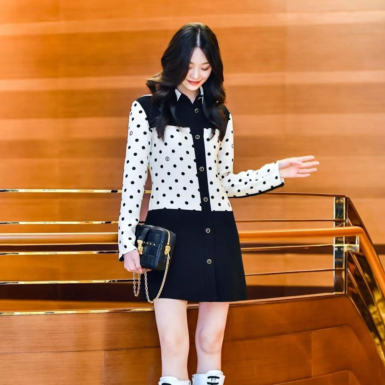 99新 LouisVuitton/路易威登  拼色衬衫连衣裙 36码 M536