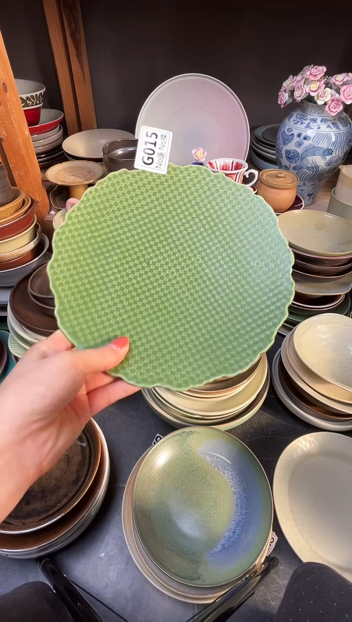 瓷片摩*Dg015绿色梦格盘微瑕